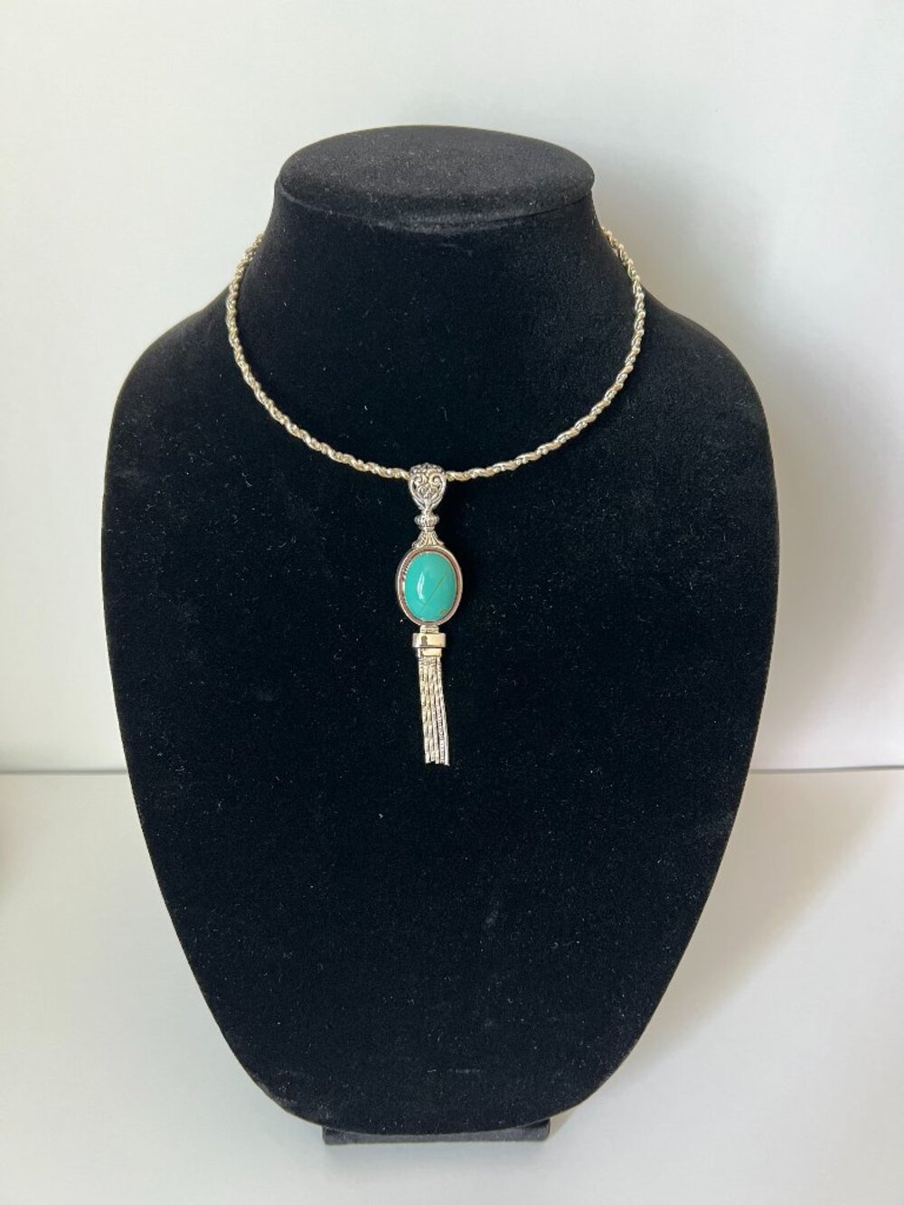 Silver Turquoise Pendant Necklace Boho Tassel Statement Southwestern Style